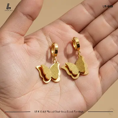 Picture of Butterfly Earrings | 1 Years Color Guaranteed Golden