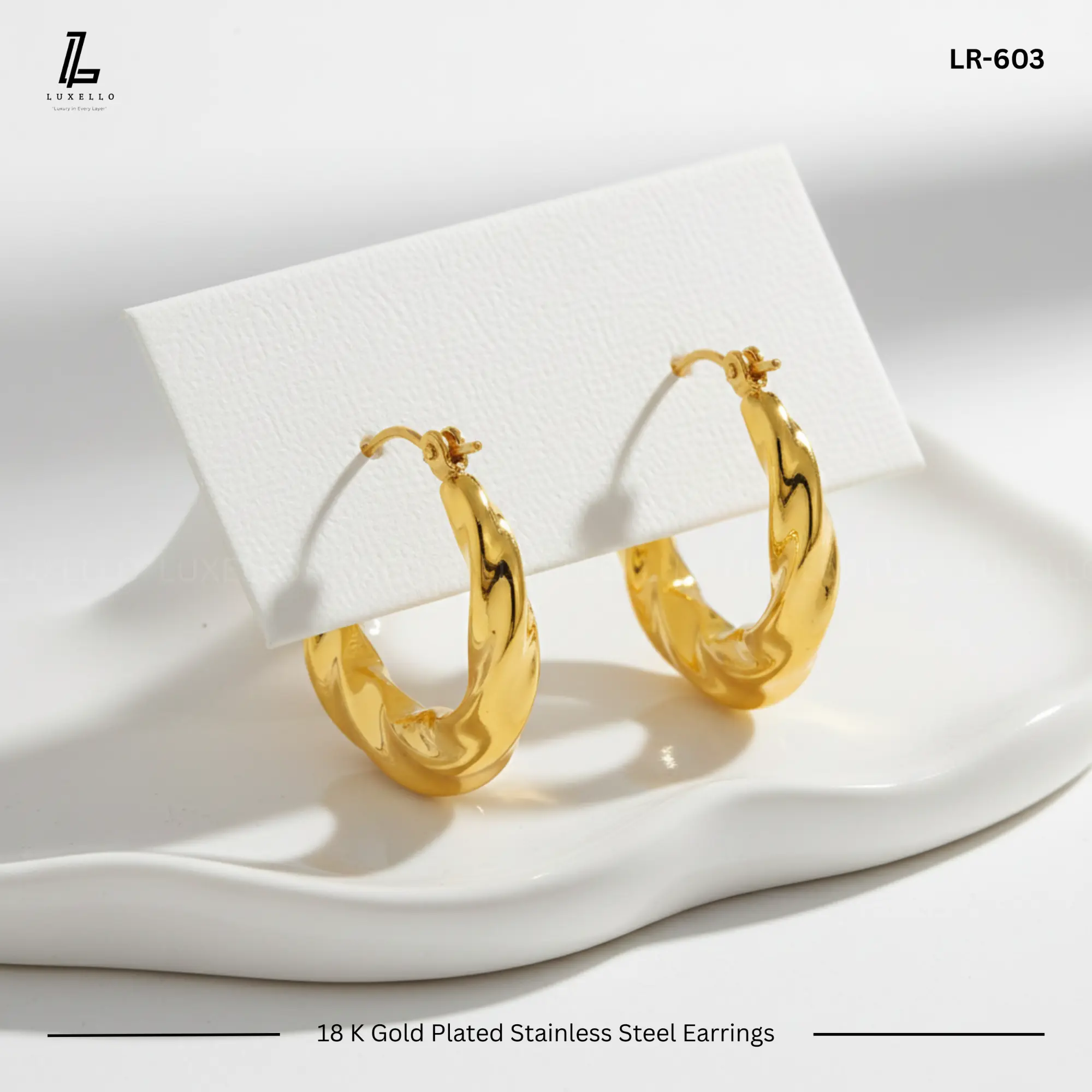 Picture of Twisted Croissant Gold Hoop Earrings | 1 Years Color Guaranteed Golden