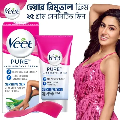 Picture of Veet Pure™ Hair Removal Cream 25g Normal Skin for Body & Legs, Freshest Smell with Organic Aloe Vera and Rose Extract, Dermatologically Tested - Hair Removal 25 gm