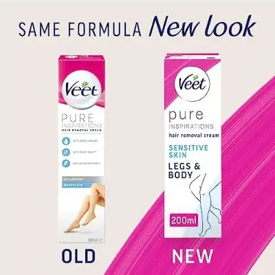 Picture of Veet Pure™ Hair Removal Cream 100g Normal Skin for Body & Legs, Freshest Smell with With Organic Aelo Vera and Rose Extract, Dermatologically Tested - Hair Removal