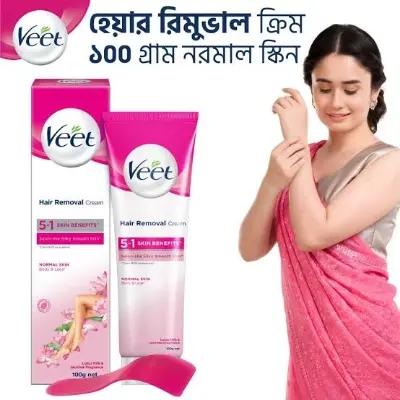 Picture of Veet Pure™ Hair Removal Cream 100g Normal Skin for Body & Legs, Freshest Smell with With Organic Aelo Vera and Rose Extract, Dermatologically Tested - Hair Removal
