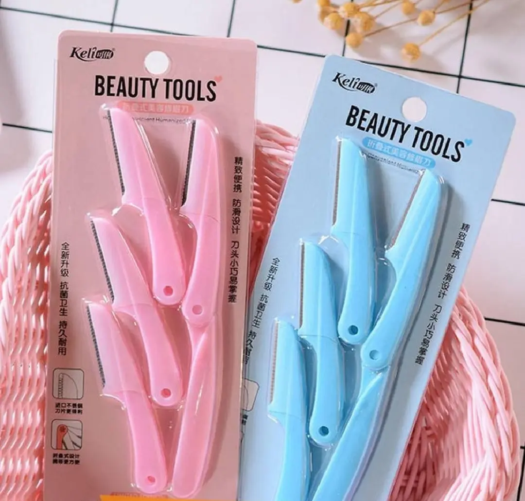 Picture of Keli 4pcs (Blue & Pink) Eyebrow Razor Pack Foldable Eyebrow Facial Hair Removal, Shaper, and Trimmer. - Multicolor