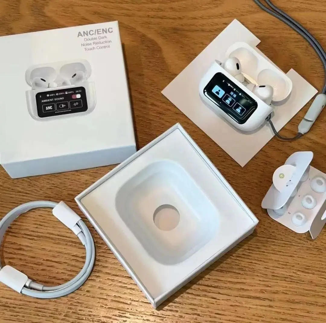 Picture of Airpods Pro 2nd Generation With Touch Screen Display 100% ANC/ENC Double Dark Noise Reduction A9 Bluetooth Headphone - White