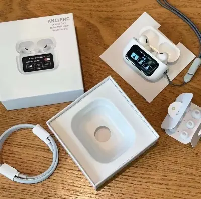 Picture of Airpods Pro 2nd Generation With Touch Screen Display 100% ANC/ENC Double Dark Noise Reduction A9 Bluetooth Headphone - White