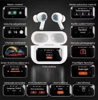 Picture of Airpods Pro 2nd Generation With Touch Screen Display 100% ANC/ENC Double Dark Noise Reduction A9 Bluetooth Headphone - White