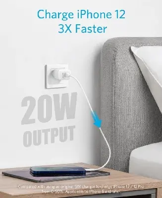 Picture of Official Anker PowerPort IQ3 Fast 20W USB-C Adapter compatible with Apple iphones - White