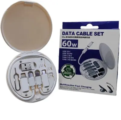 Picture of Geeoo G100 Multi Function Fast Charging Data Cable Kit With Type-C to Micro, Type-C to Lightning, Type-C to USB Converter, SIM Card Pin, Micro & Nano SIM Slot - White