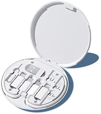 Picture of Geeoo G100 Multi Function Fast Charging Data Cable Kit With Type-C to Micro, Type-C to Lightning, Type-C to USB Converter, SIM Card Pin, Micro & Nano SIM Slot - White