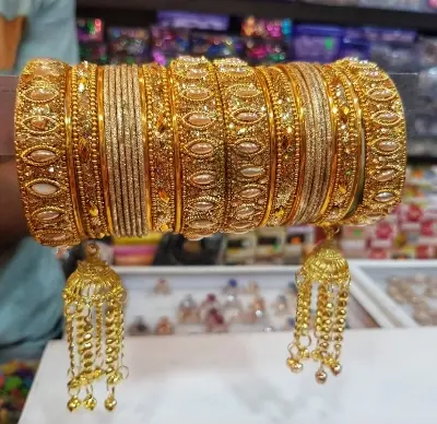 Picture of 1 Set New Indian Bridal Jhumka Bangles/Churi Package For Girls-(1 full set)