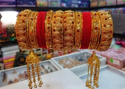 Picture of 1 Set New Indian Bridal Jhumka Bangles/Churi Package For Girls-(1 full set)