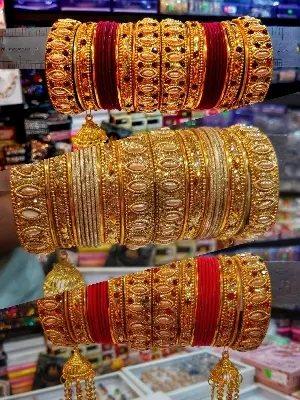 Picture of 1 Set New Indian Bridal Jhumka Bangles/Churi Package For Girls-(1 full set)