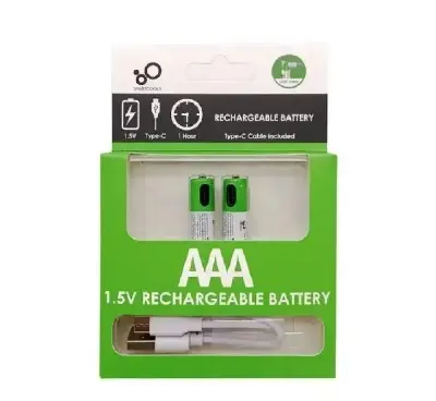 Picture of Smartoools 1.5V AA Type-C Rechargeable Battery With Type-C Charging Cable (2 Pack) - White
