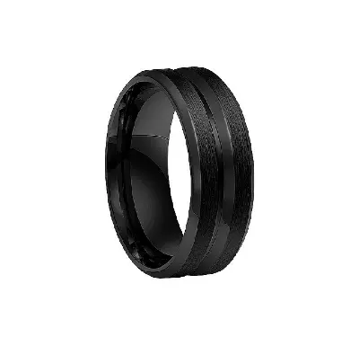 Picture of 1 piece Ring stainless steel single line simple non-fading ring men's trendy and domineering 8MM wide matte ring - Black
