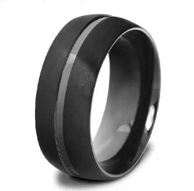 Picture of 1 piece Ring stainless steel single line simple non-fading ring men's trendy and domineering 8MM wide matte ring - Black