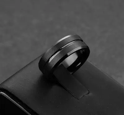 Picture of 1 piece Ring stainless steel single line simple non-fading ring men's trendy and domineering 8MM wide matte ring - Black