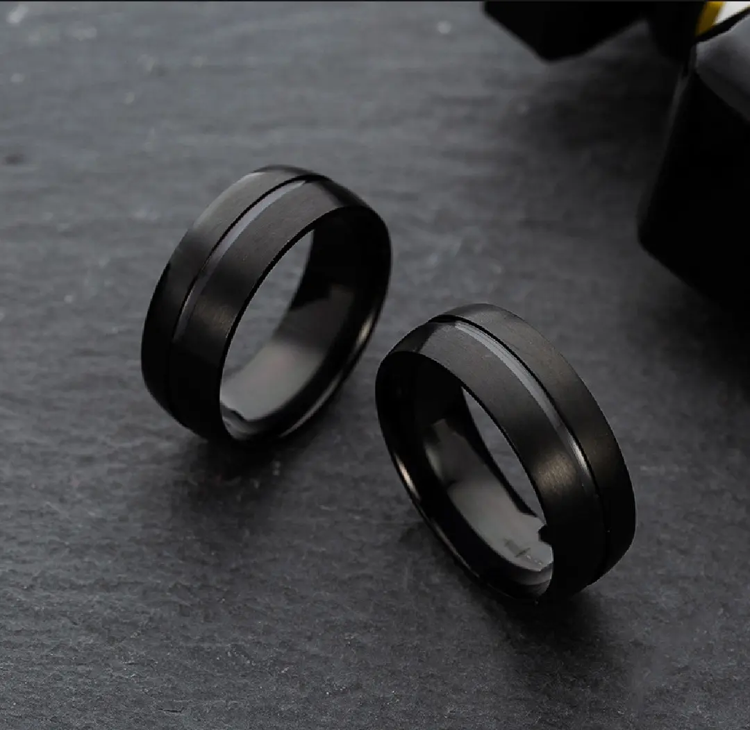 Picture of 1 piece Ring stainless steel single line simple non-fading ring men's trendy and domineering 8MM wide matte ring - Black
