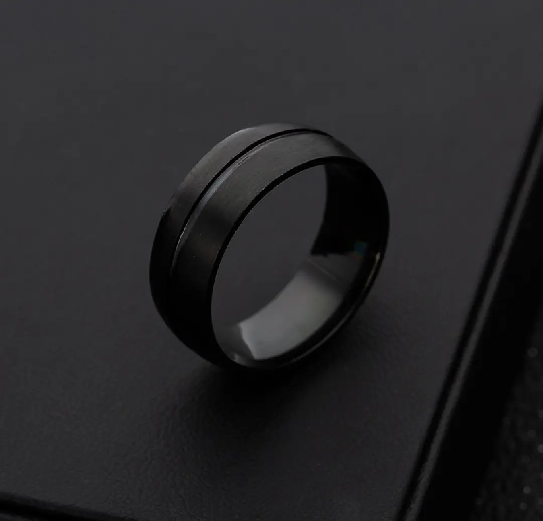 Picture of 1 piece Ring stainless steel single line simple non-fading ring men's trendy and domineering 8MM wide matte ring - Black