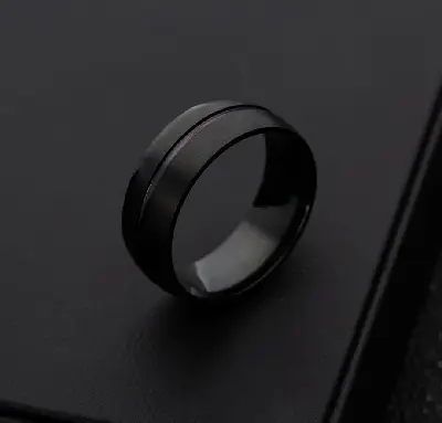 Picture of 1 piece Ring stainless steel single line simple non-fading ring men's trendy and domineering 8MM wide matte ring - Black