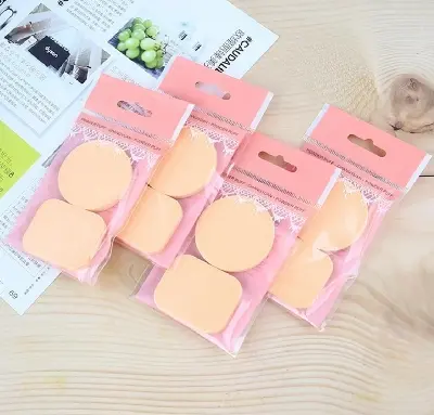 Picture of 2Pcs Set Makeup Powder Puffs Soft Wet Dry Dual Use Round Square Shape Sponge - Cream