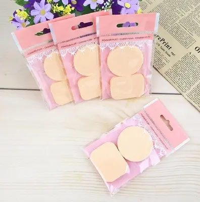 Picture of 2Pcs Set Makeup Powder Puffs Soft Wet Dry Dual Use Round Square Shape Sponge - Cream