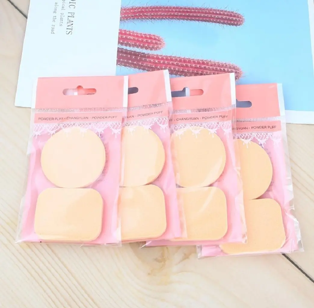 Picture of 2Pcs Set Makeup Powder Puffs Soft Wet Dry Dual Use Round Square Shape Sponge - Cream