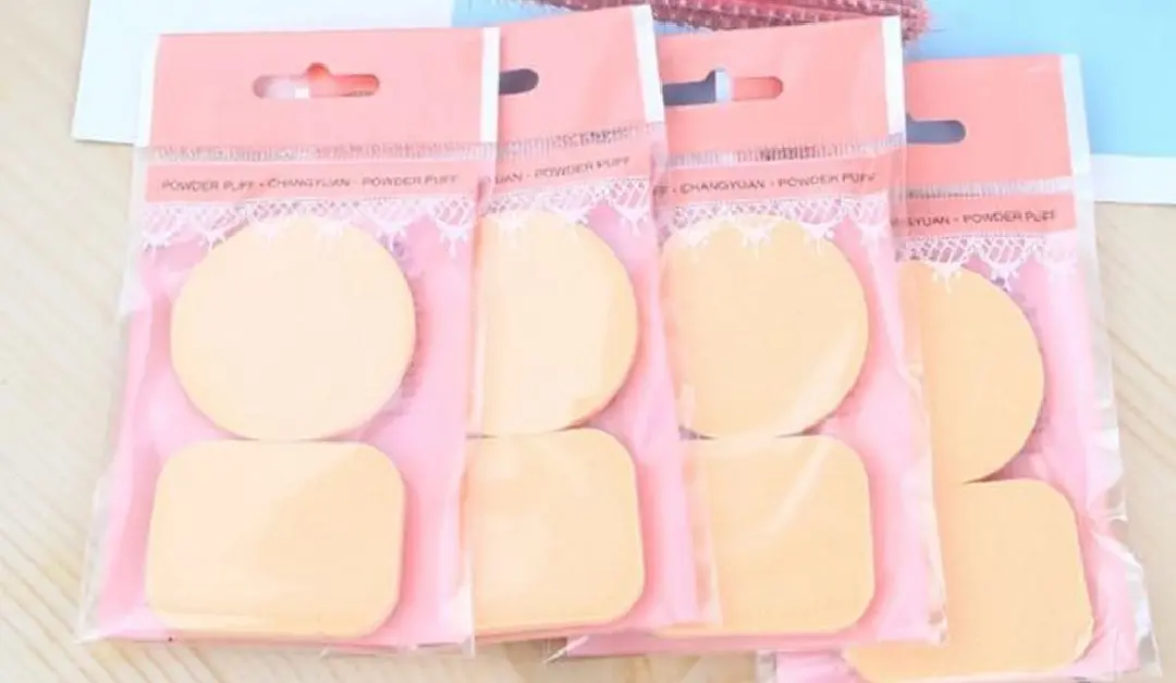Picture of 2Pcs Set Makeup Powder Puffs Soft Wet Dry Dual Use Round Square Shape Sponge - Cream