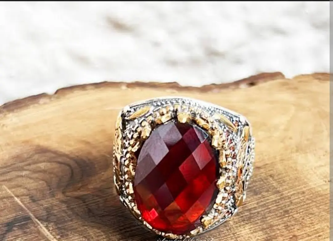 Picture of Handmade Sterling Silver Mens Ring: Ottoman Ruby Ring - Red
