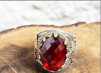 Picture of Handmade Sterling Silver Mens Ring: Ottoman Ruby Ring - Red