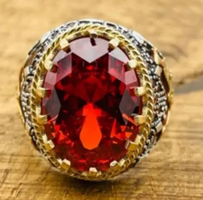 Picture of Handmade Sterling Silver Mens Ring: Ottoman Ruby Ring - Red