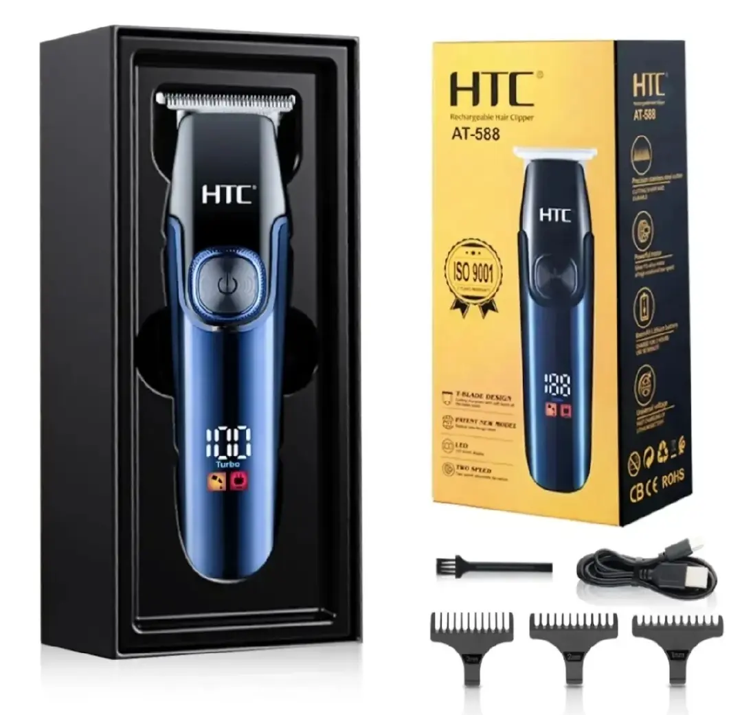 Picture of HTC AT-588 Professional T-blade Zero Cutting For Barber And Home Use Lithium Battery LED Display Two Speeds Control Hair Clipper For Hair Cutting