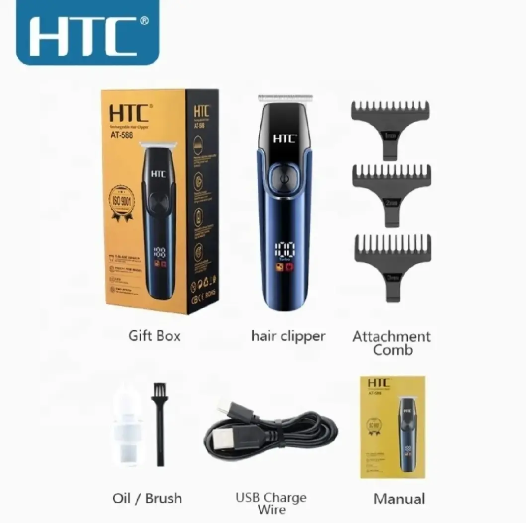 Picture of HTC AT-588 Professional T-blade Zero Cutting For Barber And Home Use Lithium Battery LED Display Two Speeds Control Hair Clipper For Hair Cutting