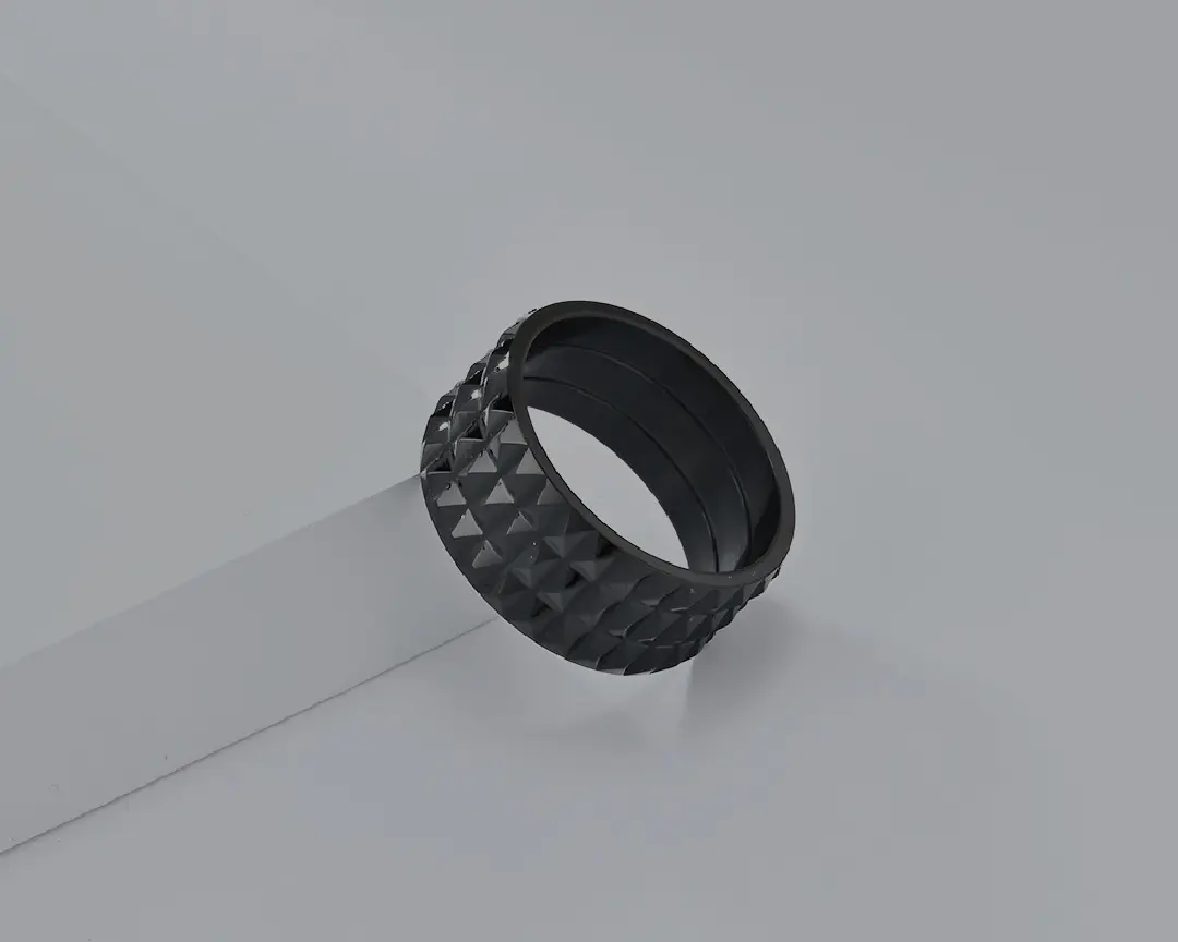 Picture of Exaggerated Diamond-shaped Stainless Steel Non-gender Unisex Personality Titanium 10mm Black/Golden/Silver Wide Ring Fashion Jewelry