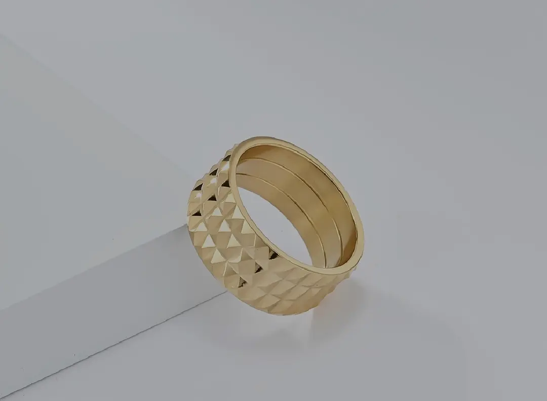 Picture of Exaggerated Diamond-shaped Stainless Steel Non-gender Unisex Personality Titanium 10mm Black/Golden/Silver Wide Ring Fashion Jewelry