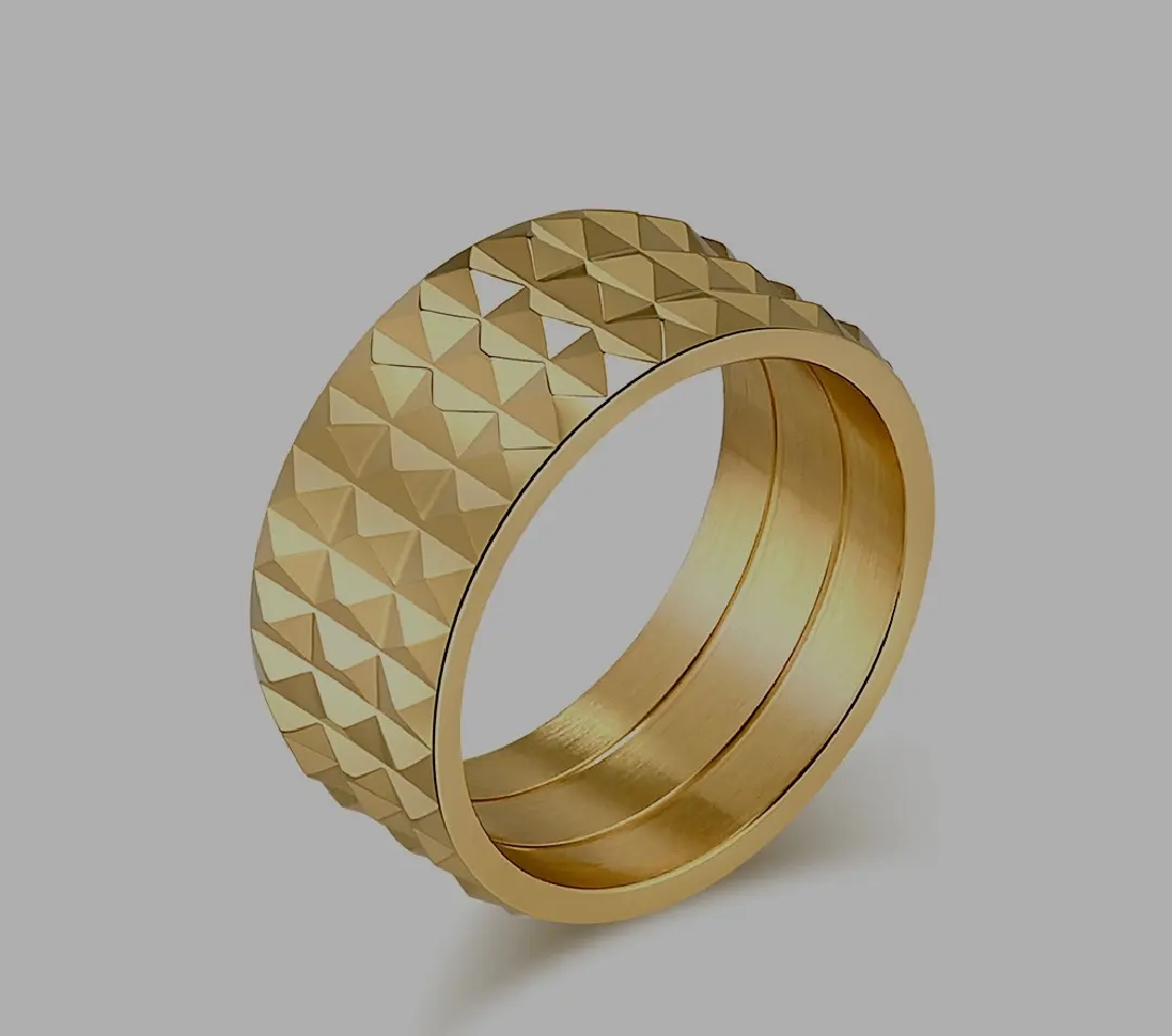 Picture of Exaggerated Diamond-shaped Stainless Steel Non-gender Unisex Personality Titanium 10mm Black/Golden/Silver Wide Ring Fashion Jewelry