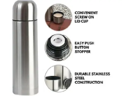 Picture of 1000ML/1 LITRE ALL STEEL HOT/COLD WATER FLASK/TEA FLASKS/VACUUM BOTTLE
