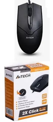 Picture of A4tech OP-730D 2x Click Optical Wired Mouse - 1000 DPI - Optical Sensor - Double click Button - 4-Way Wheel - Black