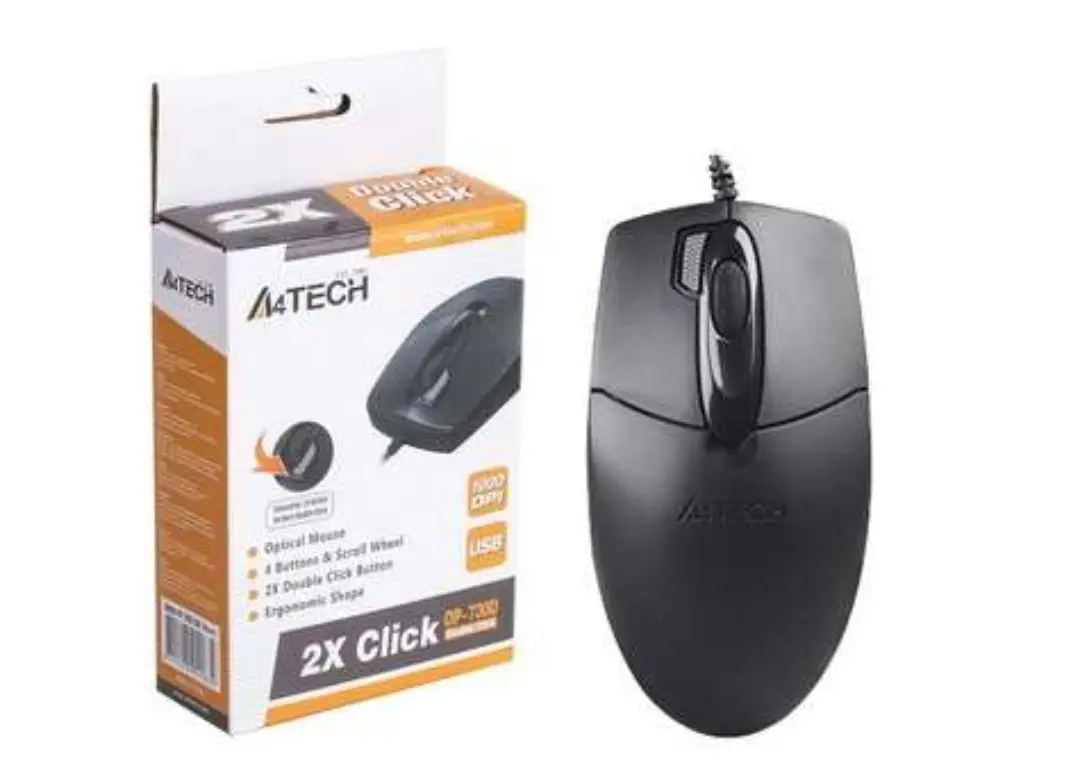 Picture of A4tech OP-730D 2x Click Optical Wired Mouse - 1000 DPI - Optical Sensor - Double click Button - 4-Way Wheel - Black