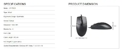 Picture of A4tech OP-730D 2x Click Optical Wired Mouse - 1000 DPI - Optical Sensor - Double click Button - 4-Way Wheel - Black