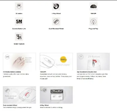 Picture of A4tech OP-730D 2x Click Optical Wired Mouse - 1000 DPI - Optical Sensor - Double click Button - 4-Way Wheel - Black