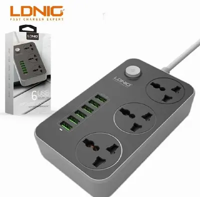 Picture of LDNIO Power Strips 3 Socket with 6 USB Port For Charging - Dark Grey - Grey