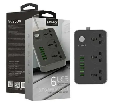 Picture of LDNIO Power Strips 3 Socket with 6 USB Port For Charging - Dark Grey - Grey