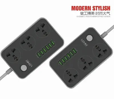 Picture of LDNIO Power Strips 3 Socket with 6 USB Port For Charging - Dark Grey - Grey