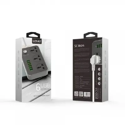 Picture of LDNIO Power Strips 3 Socket with 6 USB Port For Charging - Dark Grey - Grey