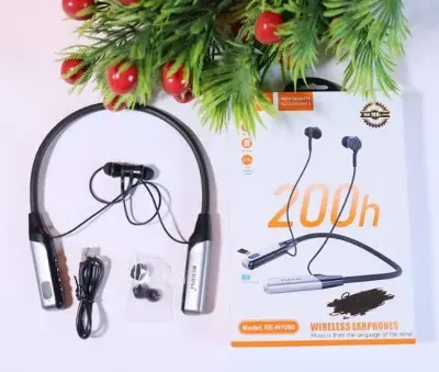 Picture of Recrsi RE-NY060 Wireless Neckband Bluetooth Earphones – 200H Backup, Fast Charging - Black