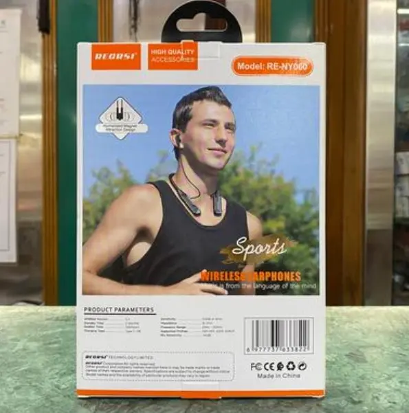 Picture of Recrsi RE-NY060 Wireless Neckband Bluetooth Earphones – 200H Backup, Fast Charging - Black