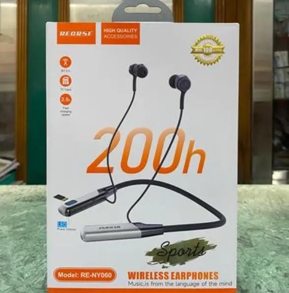 Picture of Recrsi RE-NY060 Wireless Neckband Bluetooth Earphones – 200H Backup, Fast Charging - Black