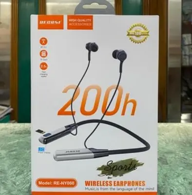 Picture of Recrsi RE-NY060 Wireless Neckband Bluetooth Earphones – 200H Backup, Fast Charging - Black