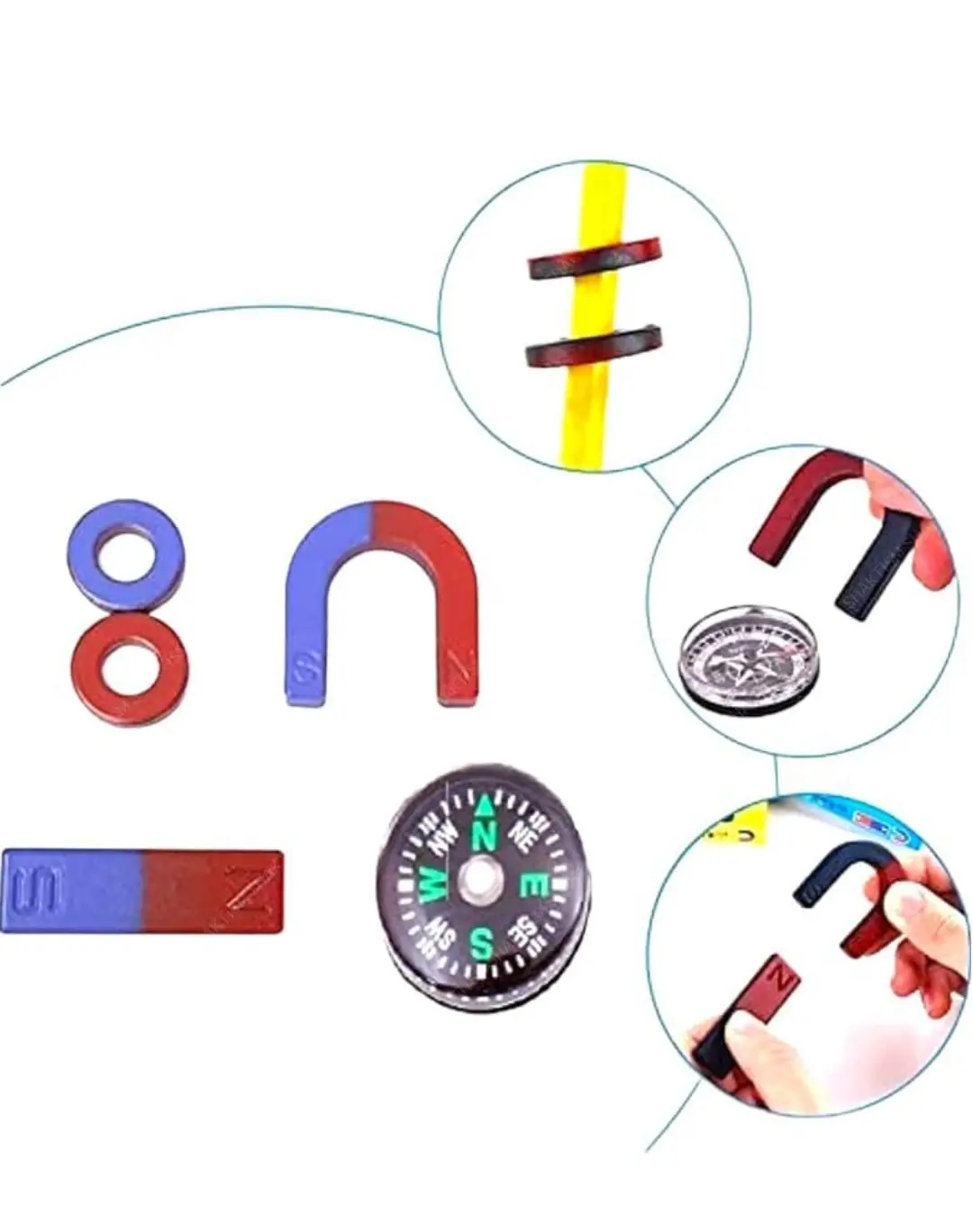 Picture of 10 PCS Physics Science Magnets KIT for Education Science Experiment Tools with Magnet Powder Including BAR/Ring/Horseshoe Magnetic toy early learning toy - Multicolor