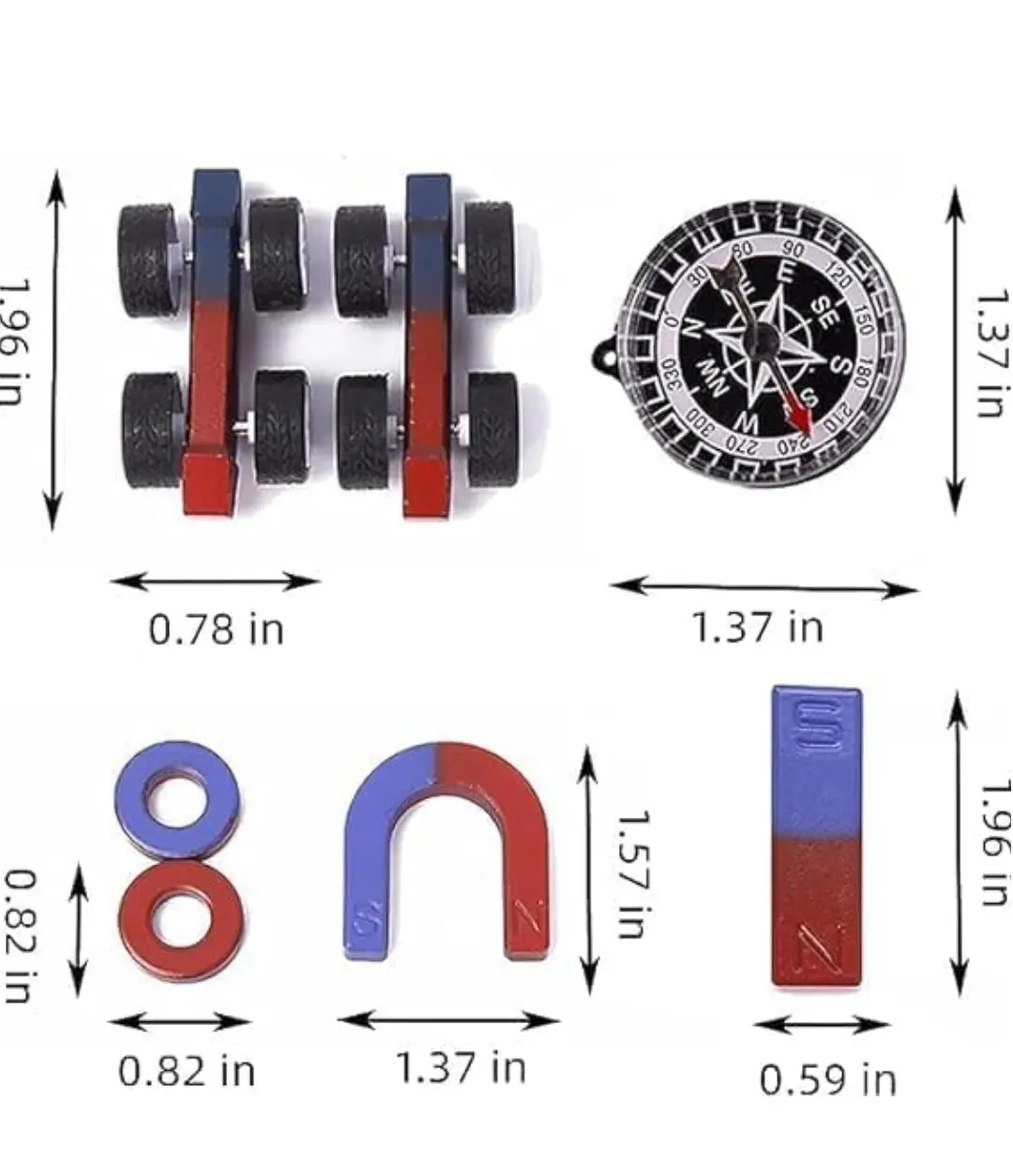 Picture of 10 PCS Physics Science Magnets KIT for Education Science Experiment Tools with Magnet Powder Including BAR/Ring/Horseshoe Magnetic toy early learning toy - Multicolor
