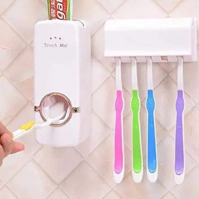 Picture of Automatic Hands-Free Wall Mounted Toothpaste Dispenser Squeezer with Detachable 5 Hole Toothbrush Holder